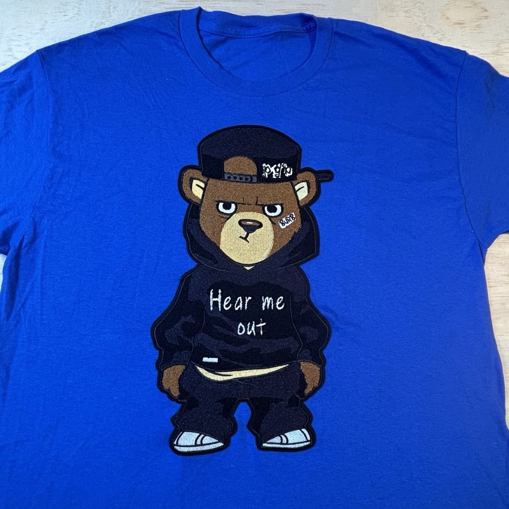 Blue Bear "Hear Me Out" T-Shirt Mens L Hip Hop Streetwear -See Pics Measurements
